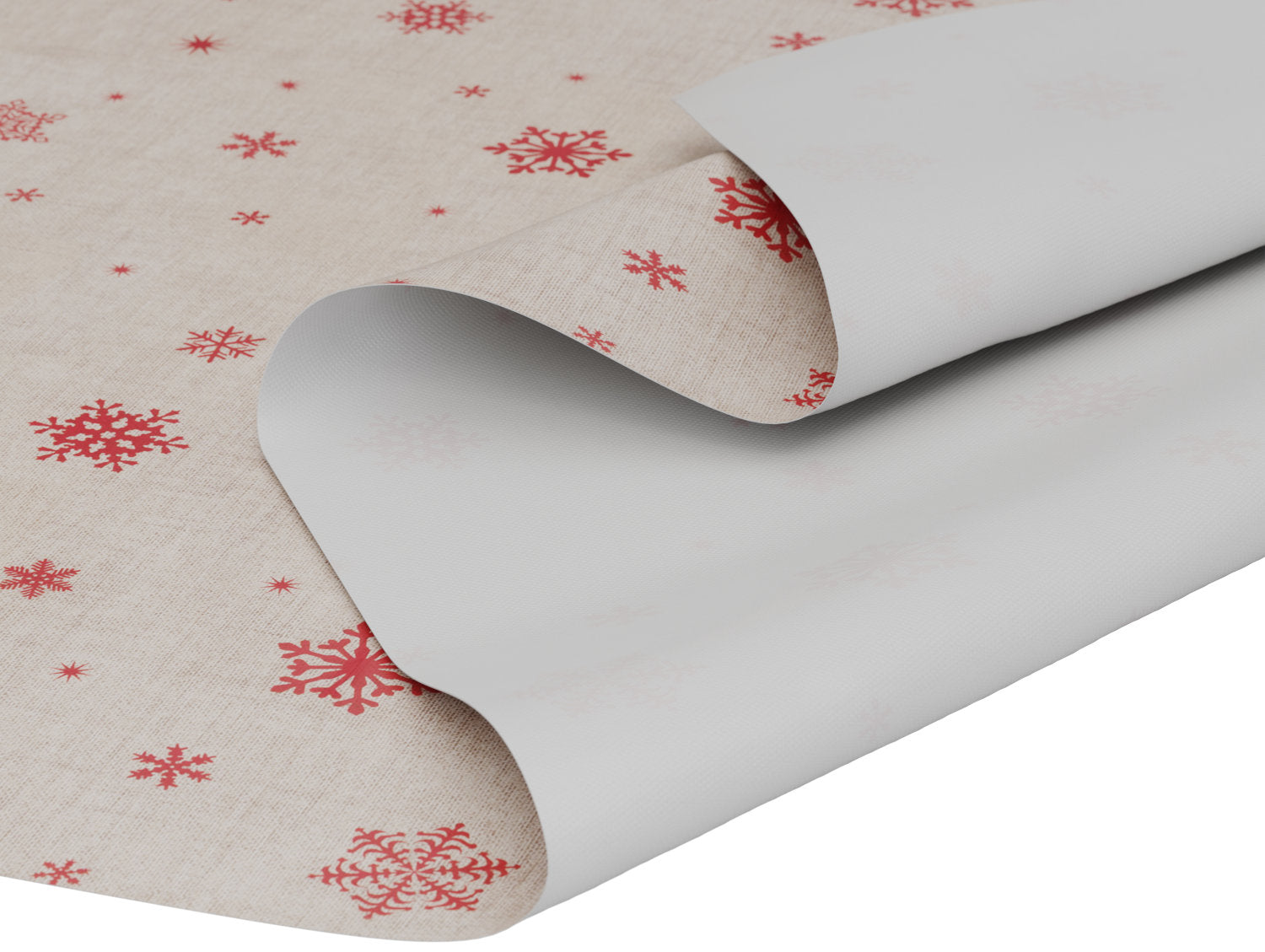 Voksdug hørfarvet juledug med røde snefnug - tilpasses i ønskede mål