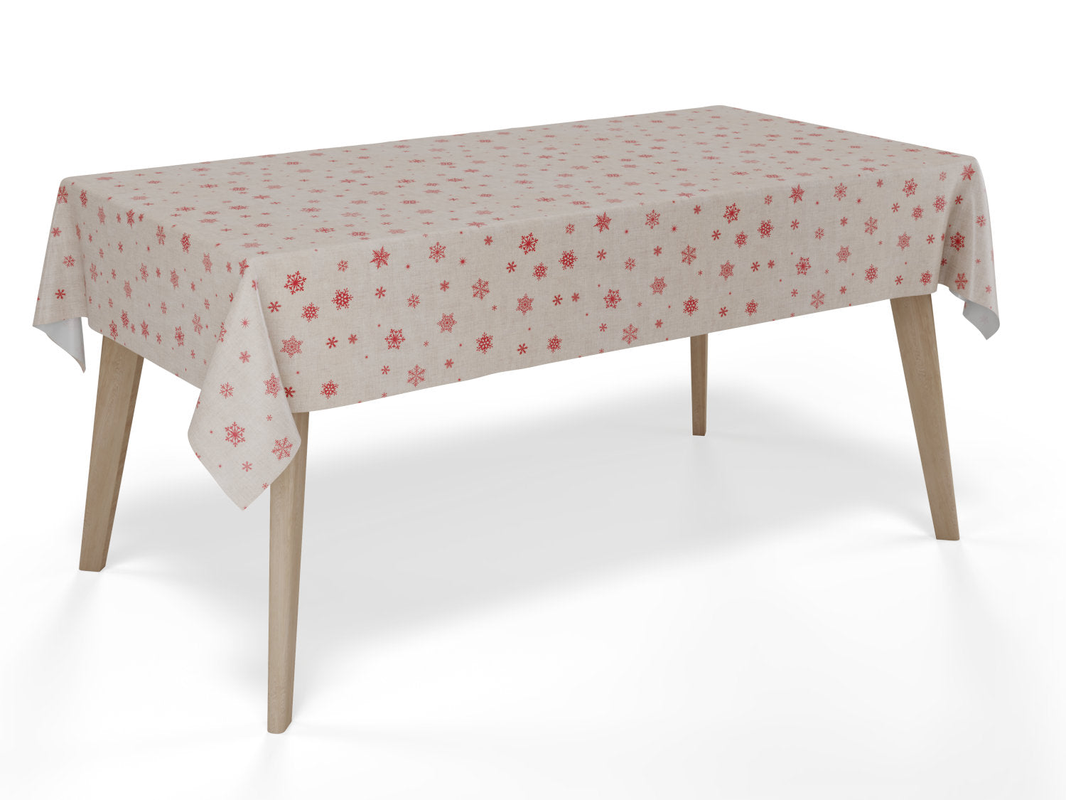 Voksdug hørfarvet juledug med røde snefnug - tilpasses i ønskede mål