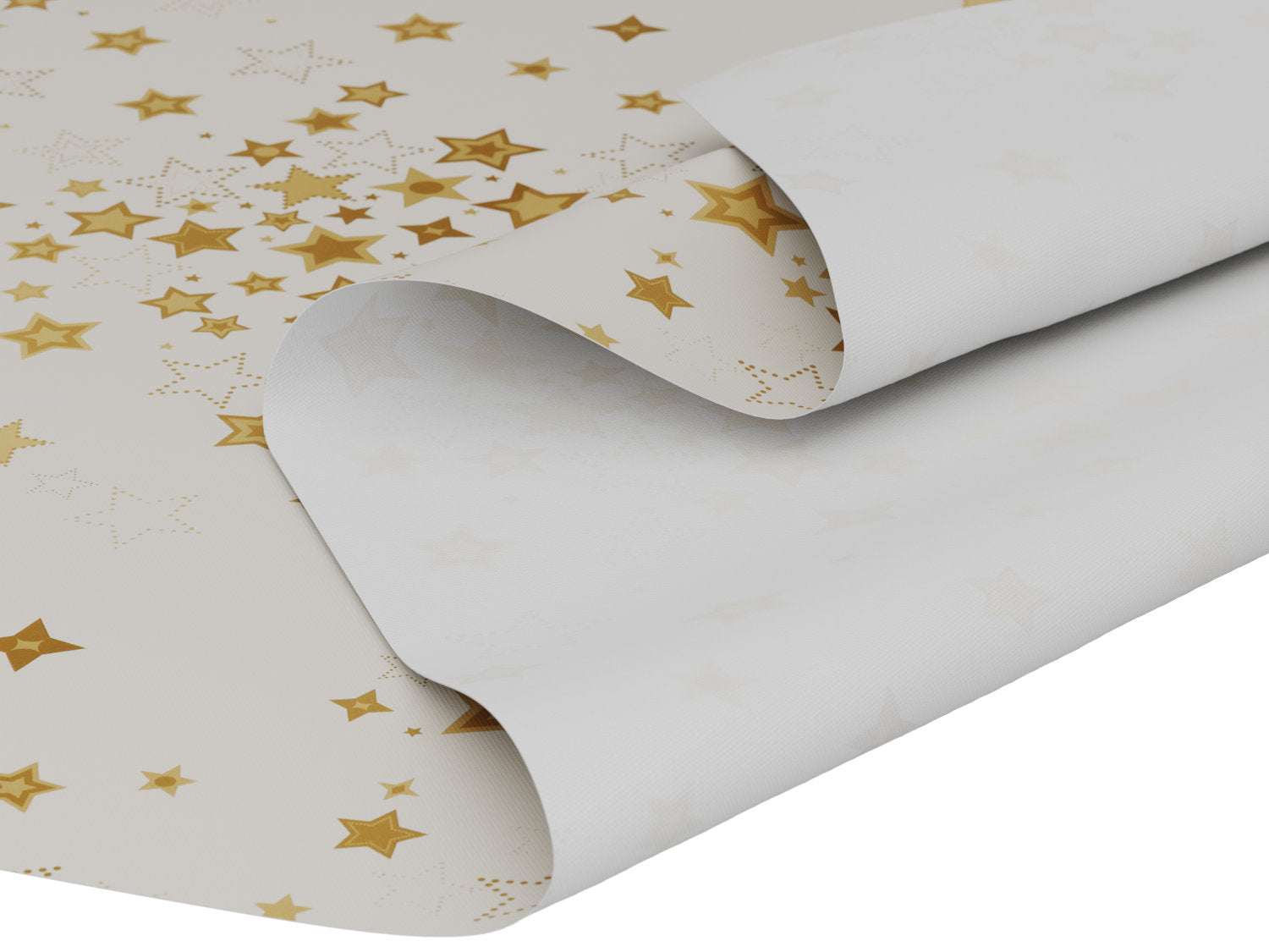 Voksdug i hvid med gylden stjernehimmel - tilpasses i ønskede mål og leveres rullet på rør