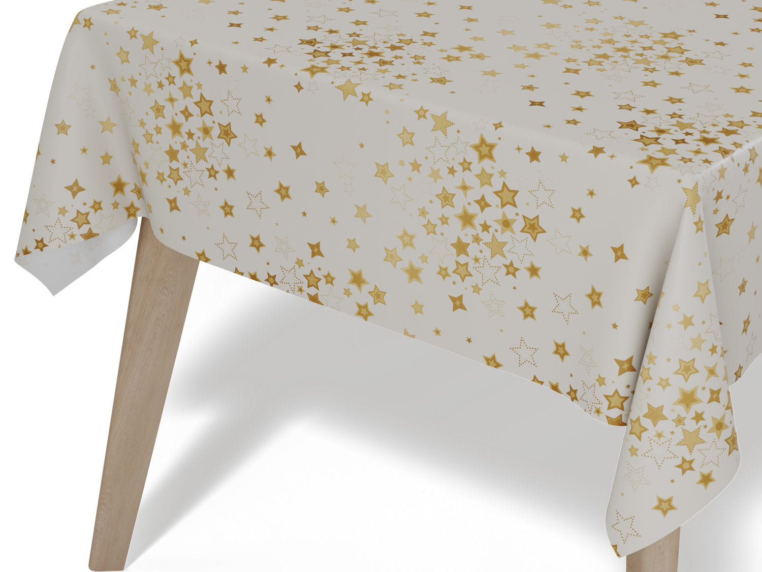 Voksdug i hvid med gylden stjernehimmel - tilpasses i ønskede mål og leveres rullet på rør