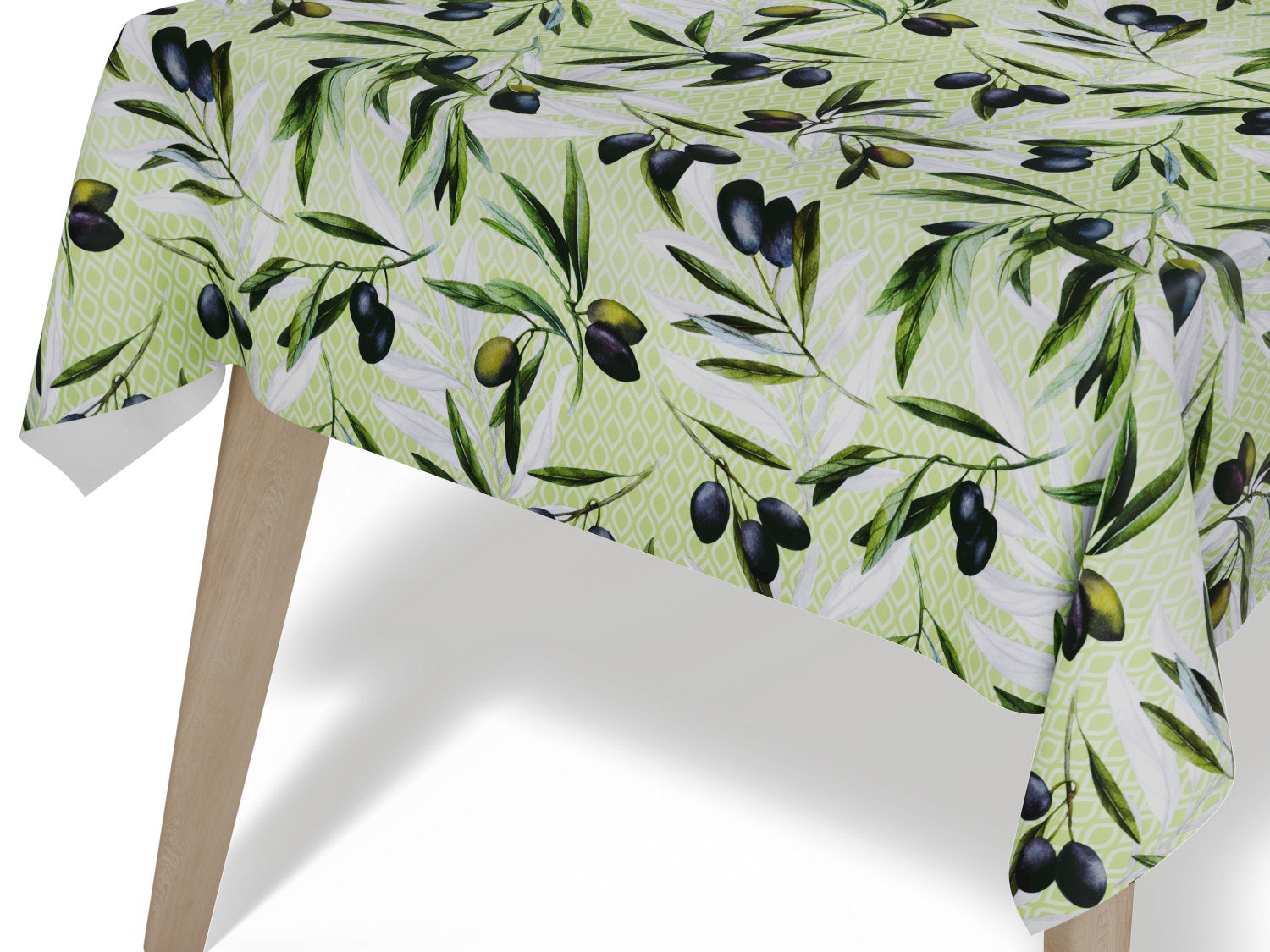 Voksdug i grøn med olivengrene - tilpasses i ønskede mål og leveres rullet på rør