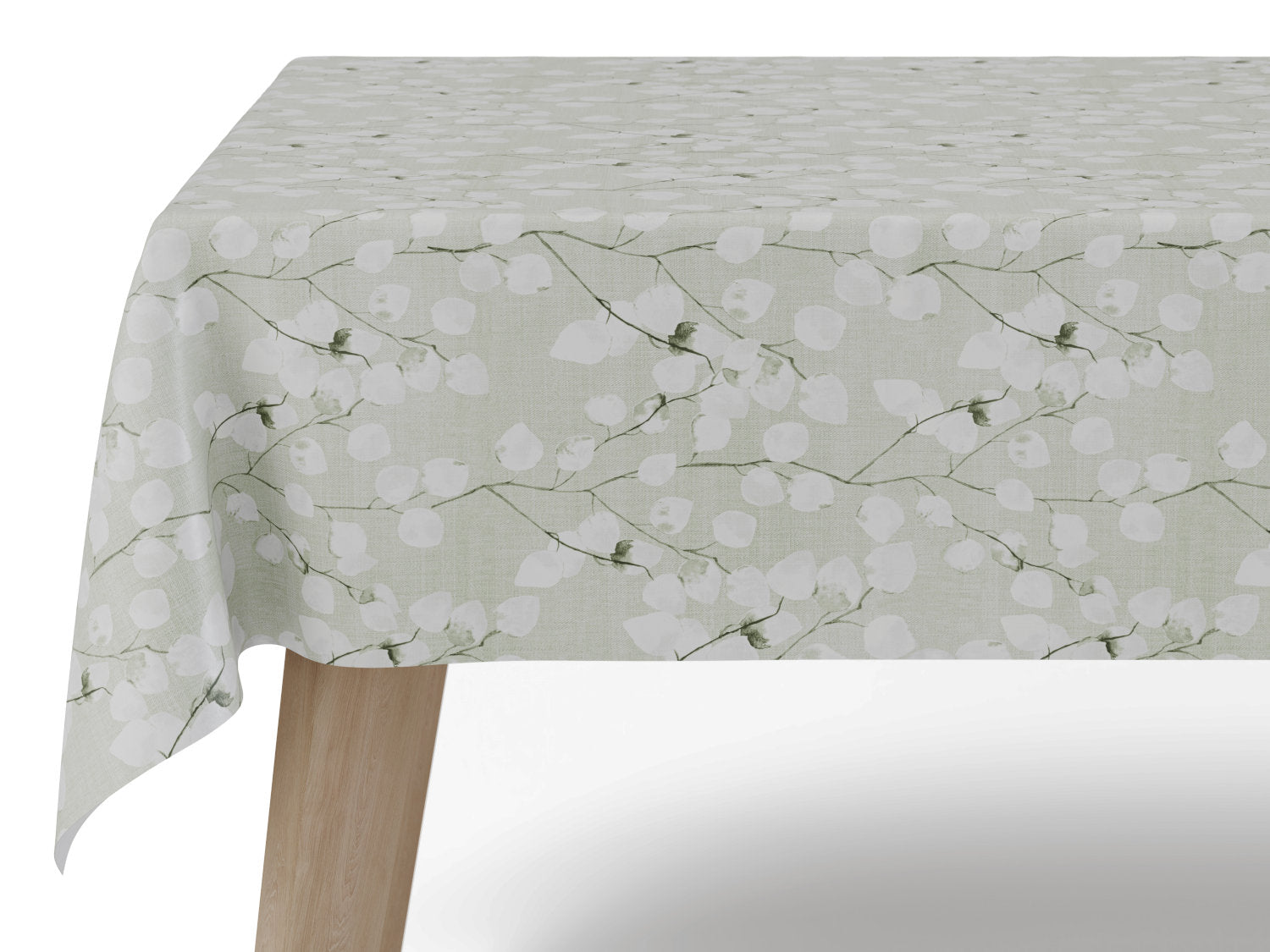 Grøn voksdug med bladmotiv – tilpasses i ønskede mål og leveres rullet på rør