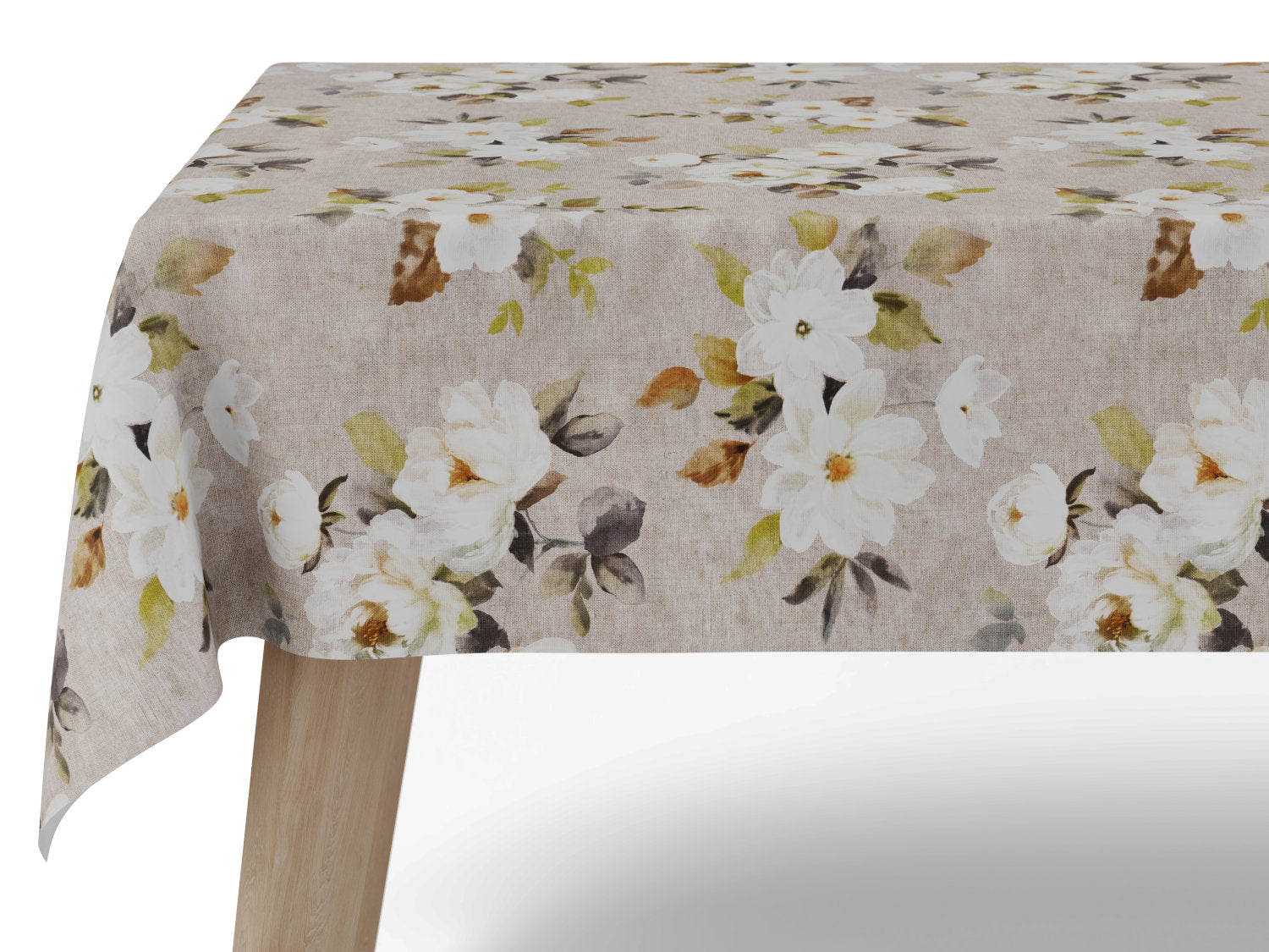 Voksdug i beige med lyse blomster - tilpasses i ønskede mål og leveres rullet på rør