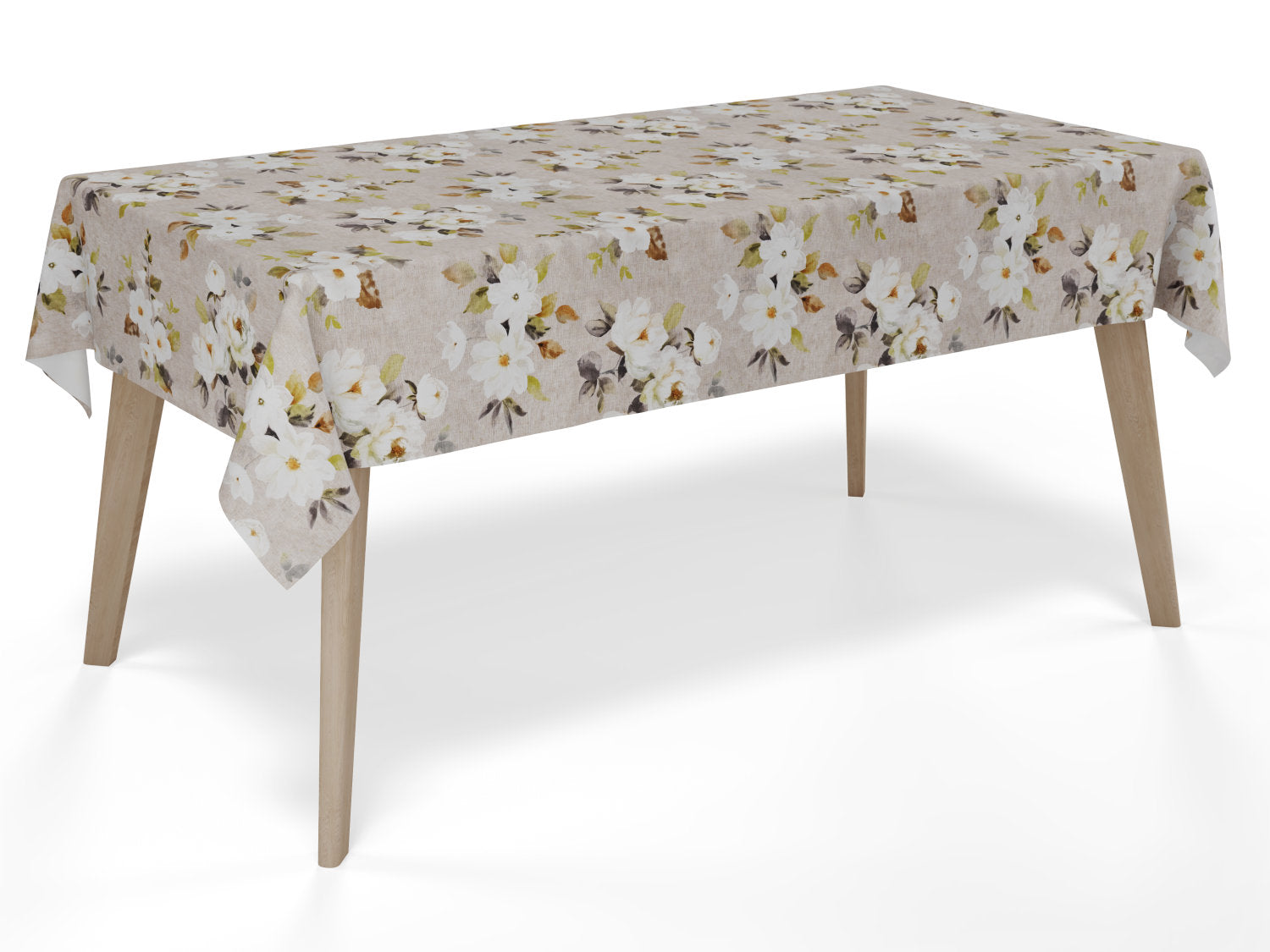 Voksdug i beige med lyse blomster - tilpasses i ønskede mål og leveres rullet på rør