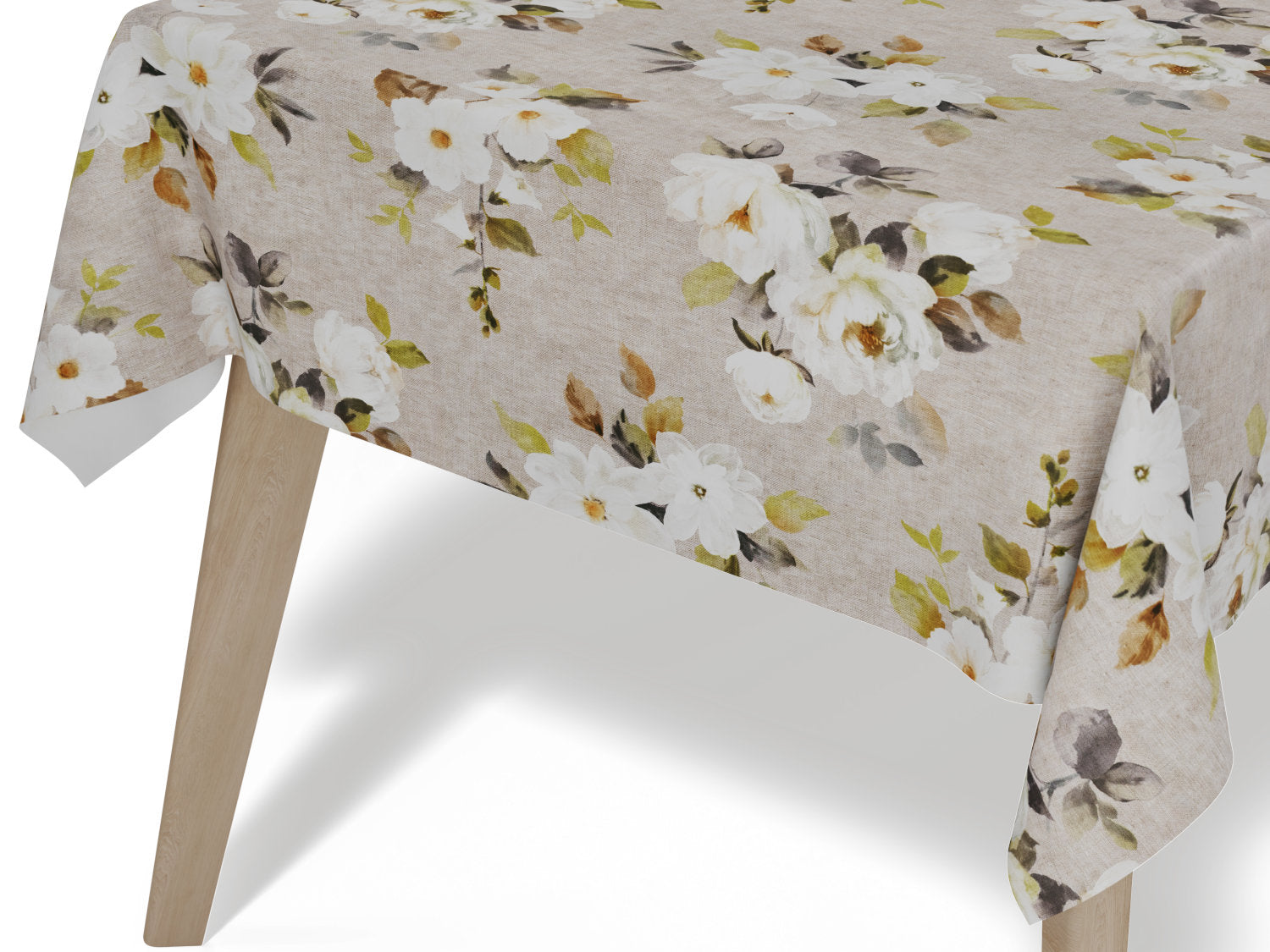 Voksdug i beige med lyse blomster - tilpasses i ønskede mål og leveres rullet på rør