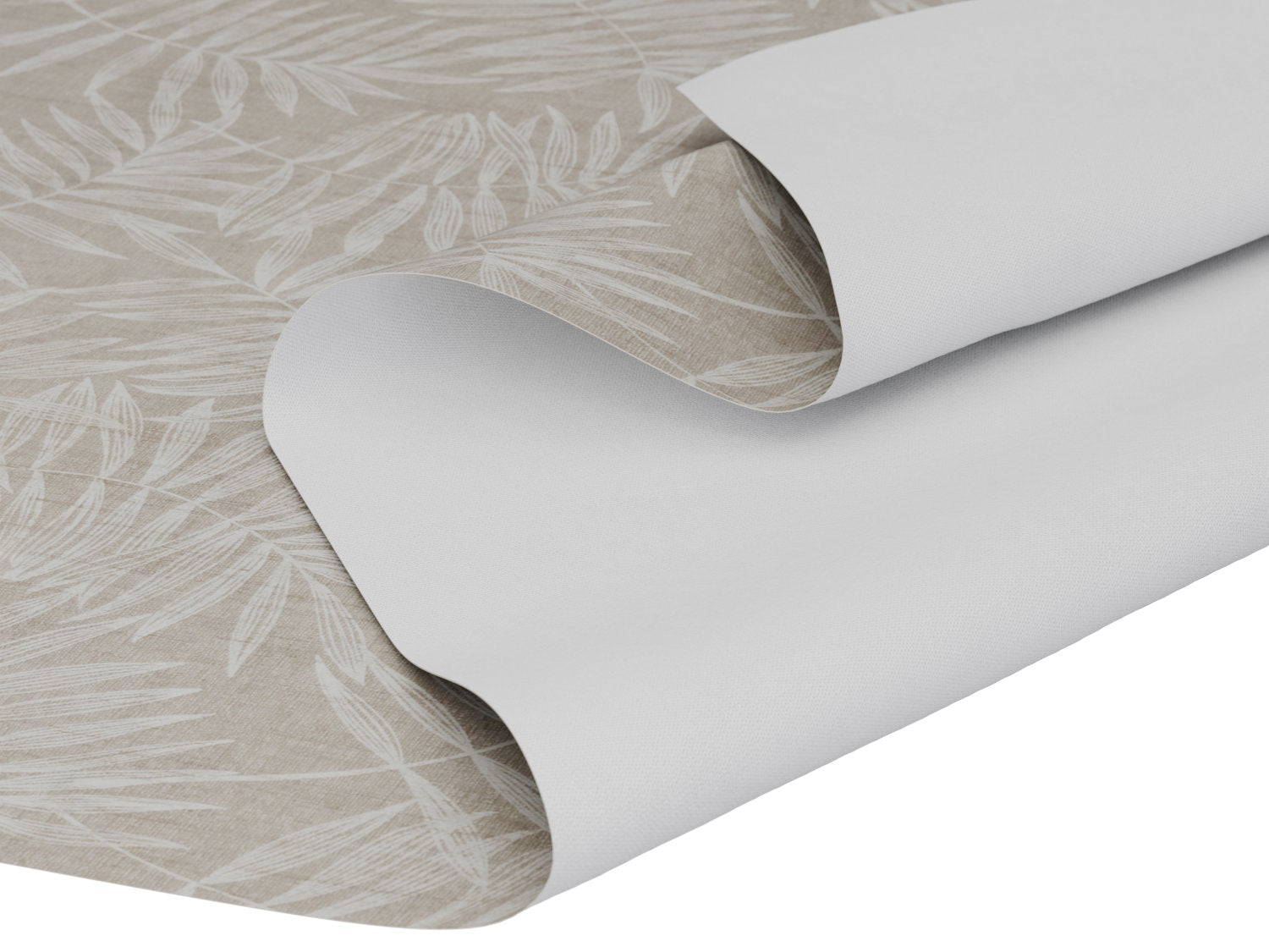 Voksdug i sandfarvet med bladmotiver - tilpasses i ønskede mål og leveres rullet på rør