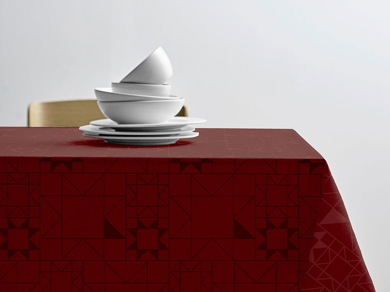 Södahl Star Damask vandafvisende akryljuledug i rød med antislip - tilpasses i ønskede mål og leveres rullet på rør