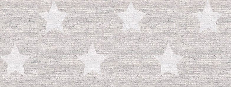 Vandafvisende akryldug med stjernemønster på lys grå baggrund – tilpasses i ønskede mål og leveres rullet på rør