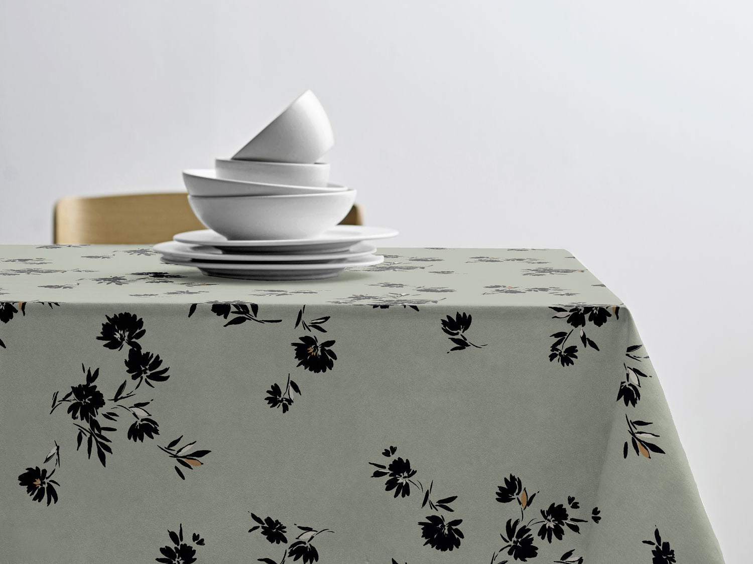 Södahl Silhouette vandafvisende akryldug i støvet grøn med antislip - tilpasses i ønskede mål og leveres rullet på rør