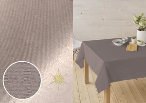 Vandafvisende akryldug i brungrå nuance med gylden tråd i vævning – tilpasses i ønskede mål og leveres rullet på rør