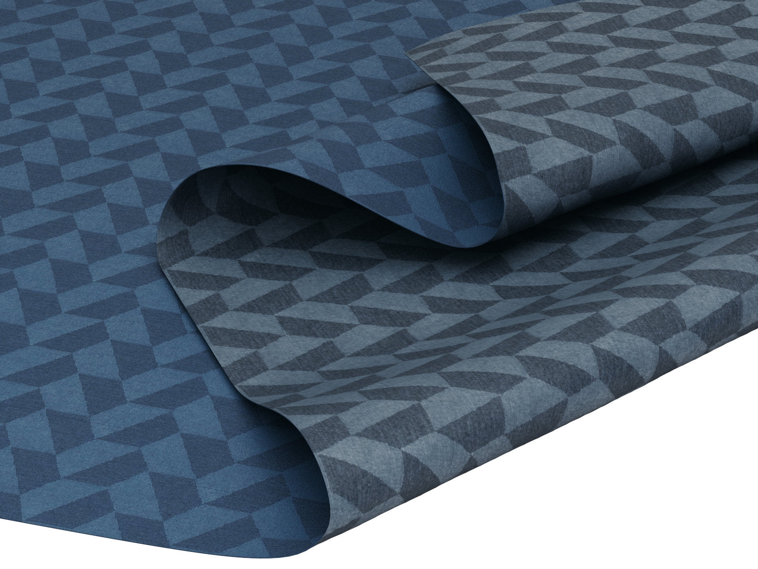 Compliments Oslo vandafvisende dug i blå med geometrisk mønster - tilpasses i ønskede mål og leveres rullet på rør