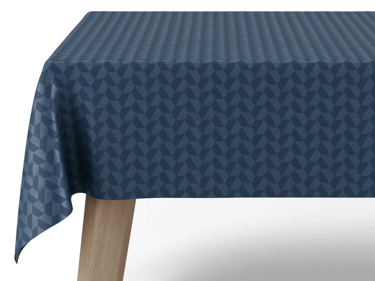 Compliments Oslo vandafvisende dug i blå med geometrisk mønster - tilpasses i ønskede mål og leveres rullet på rør