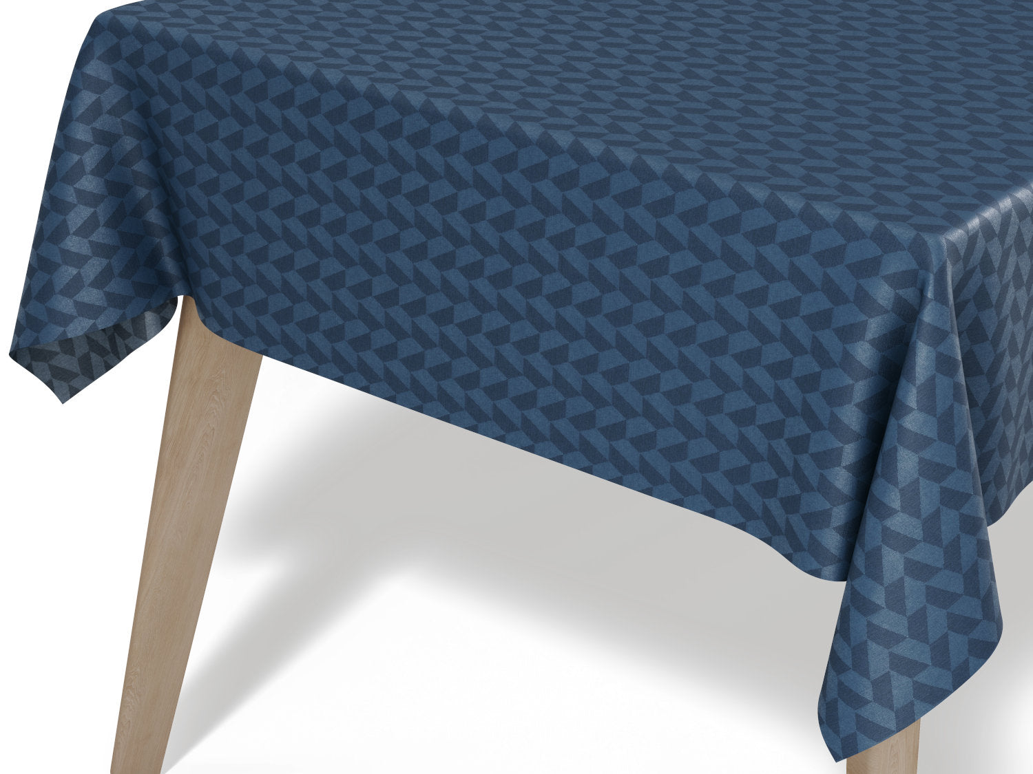 Compliments Oslo vandafvisende dug i blå med geometrisk mønster - tilpasses i ønskede mål og leveres rullet på rør