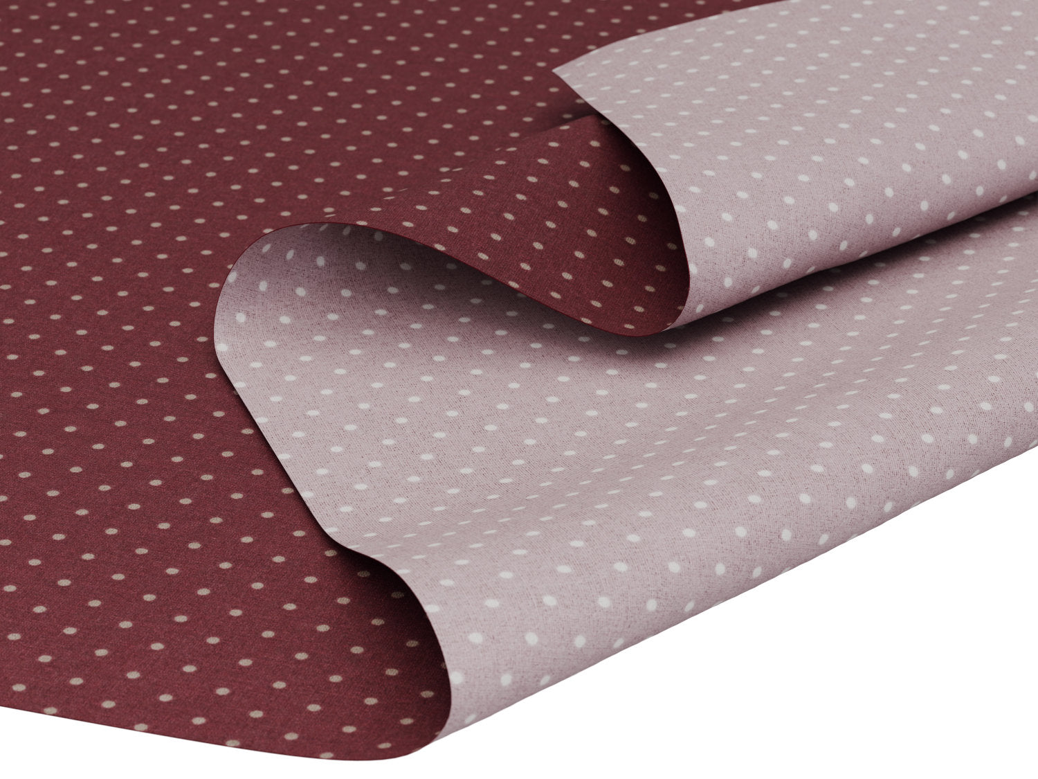 Vandafvisende akryldug med små prikker – vinrød med lyse prikker – tilpasses i ønskede mål og leveres rullet på rør