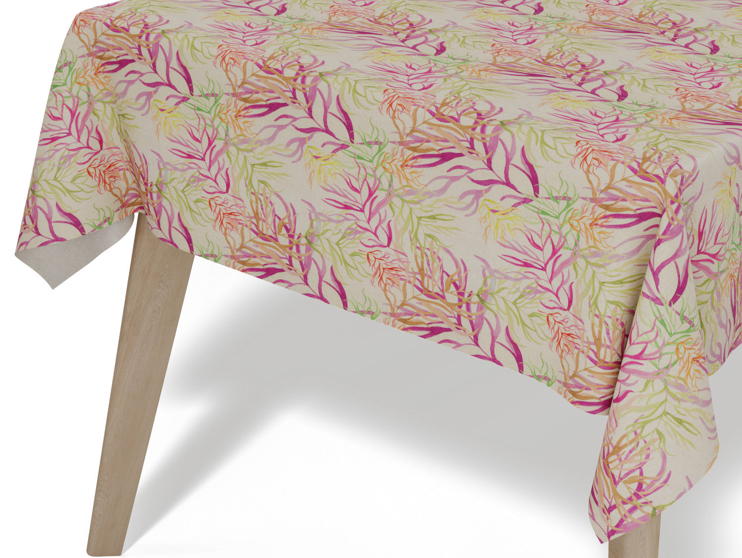 Vandafvisende akryldug med bladmønster – natur med lilla og grønne nuancer – tilpasses i ønskede mål og leveres rullet på rør