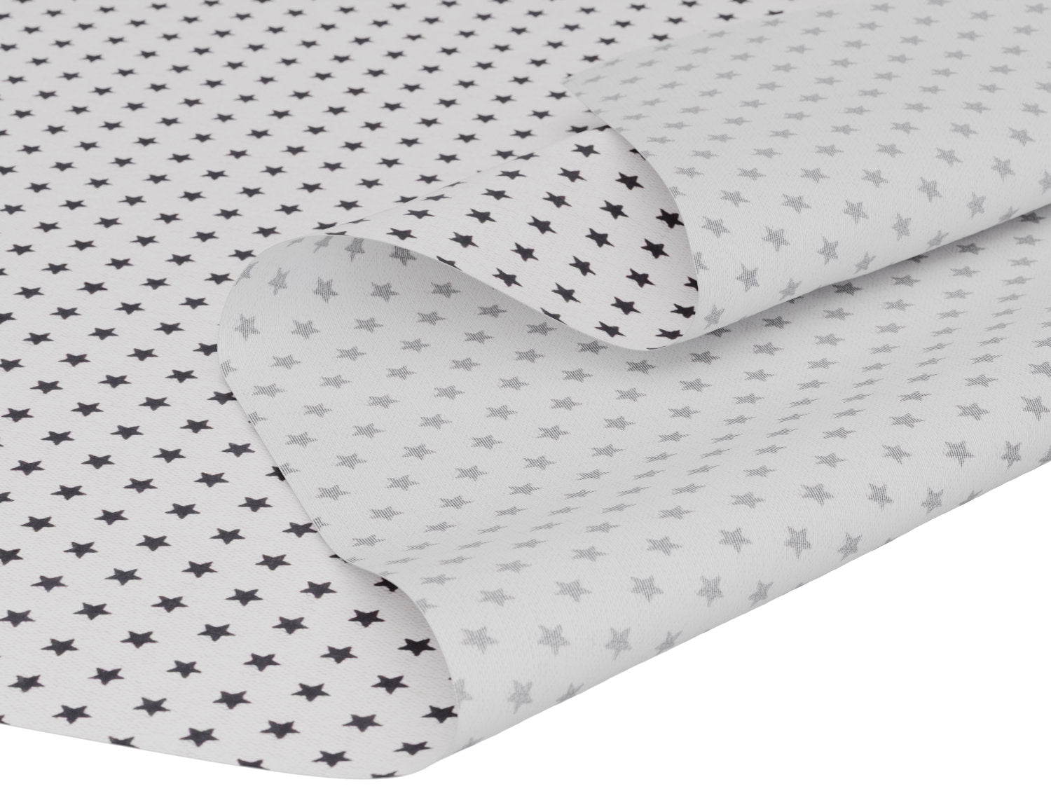 Vandafvisende akryldug – sorte stjerner på lysegrå/natur bund - tilpasses i ønskede mål og leveres rullet på rør