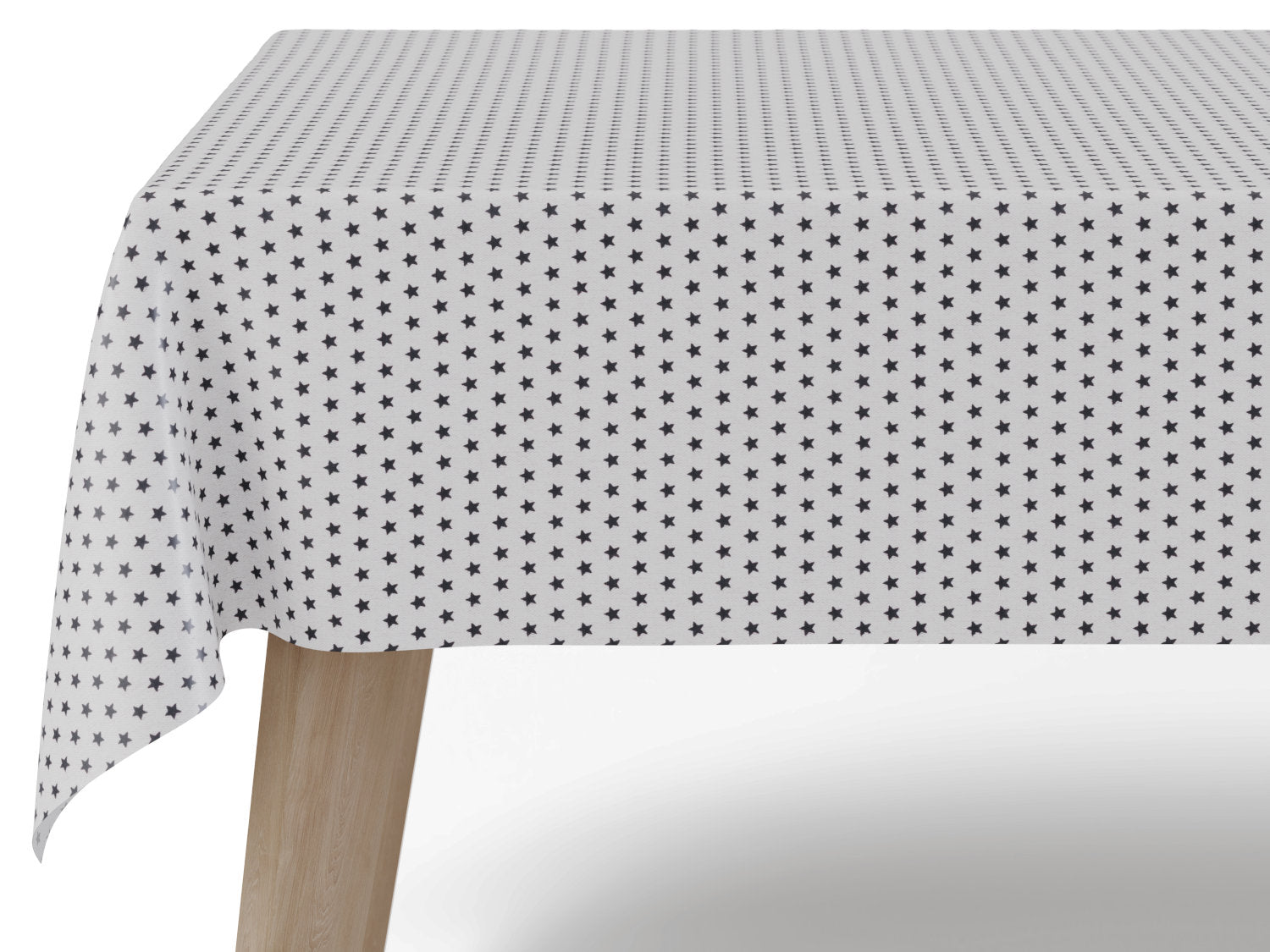 Vandafvisende akryldug – sorte stjerner på lysegrå/natur bund - tilpasses i ønskede mål og leveres rullet på rør