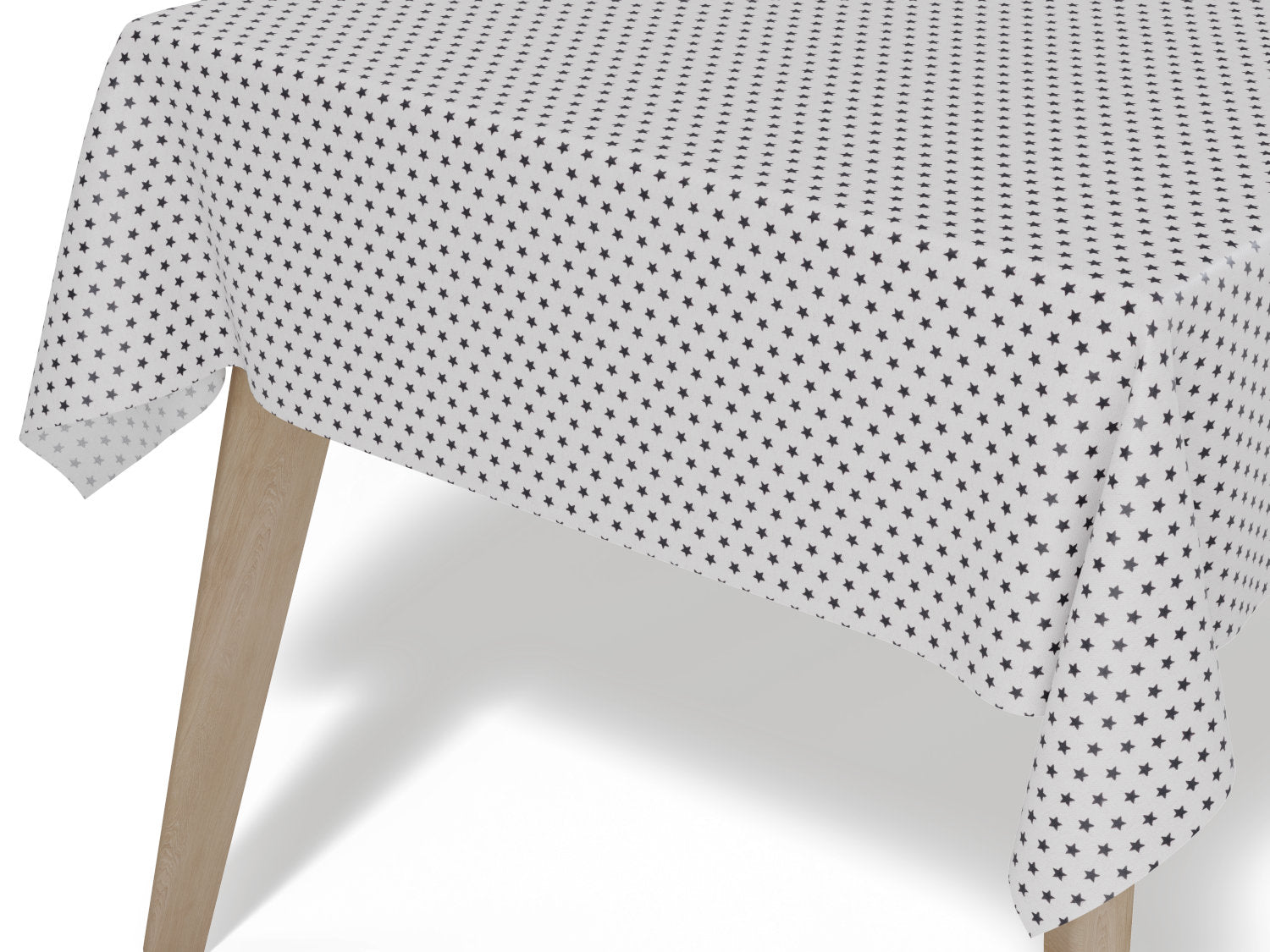 Vandafvisende akryldug – sorte stjerner på lysegrå/natur bund - tilpasses i ønskede mål og leveres rullet på rør