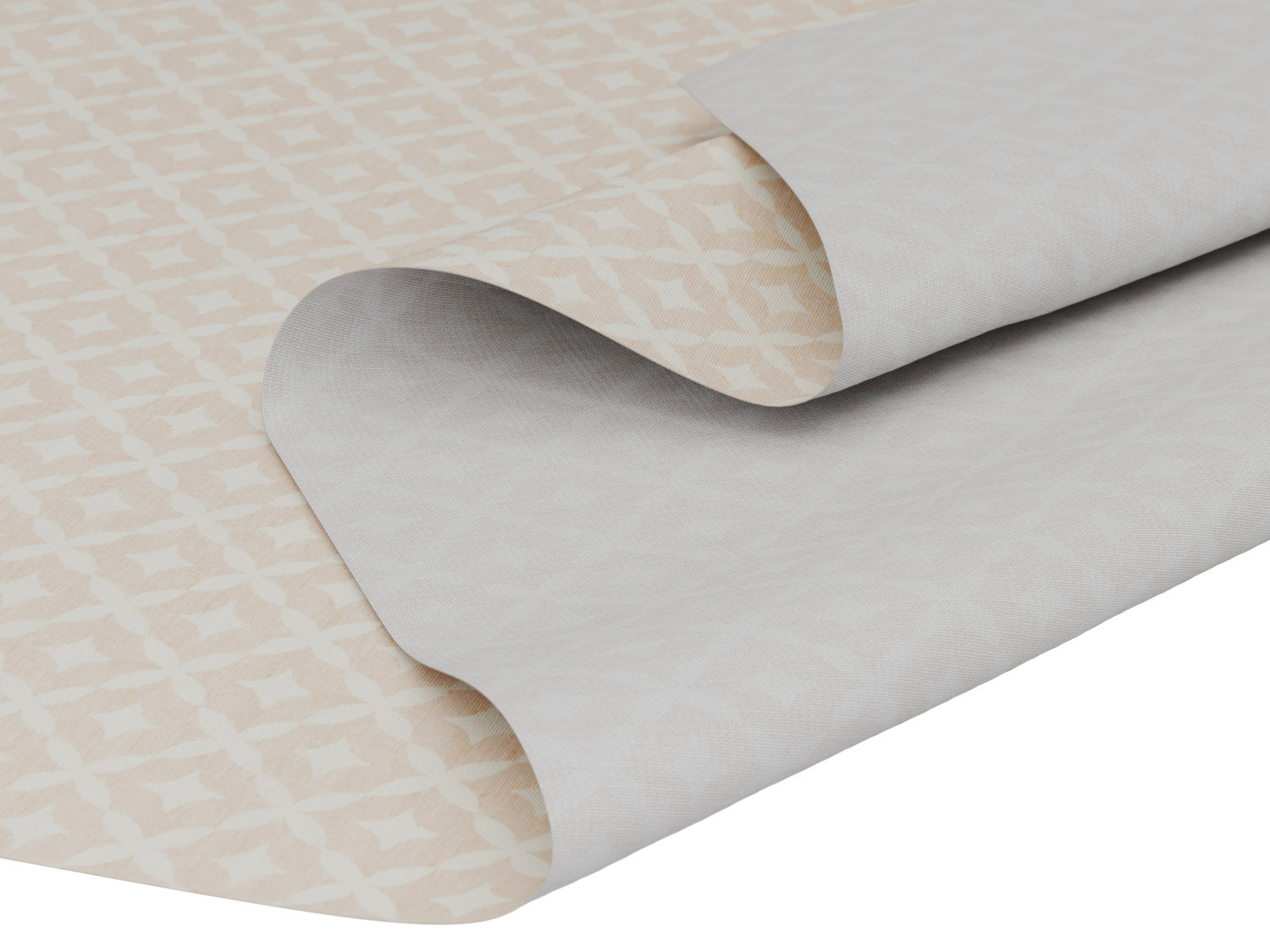 Vandafvisende akryldug i beige med grafisk motiv – bredde 140 cm - tilpasses i ønskede mål og leveres rullet på rør