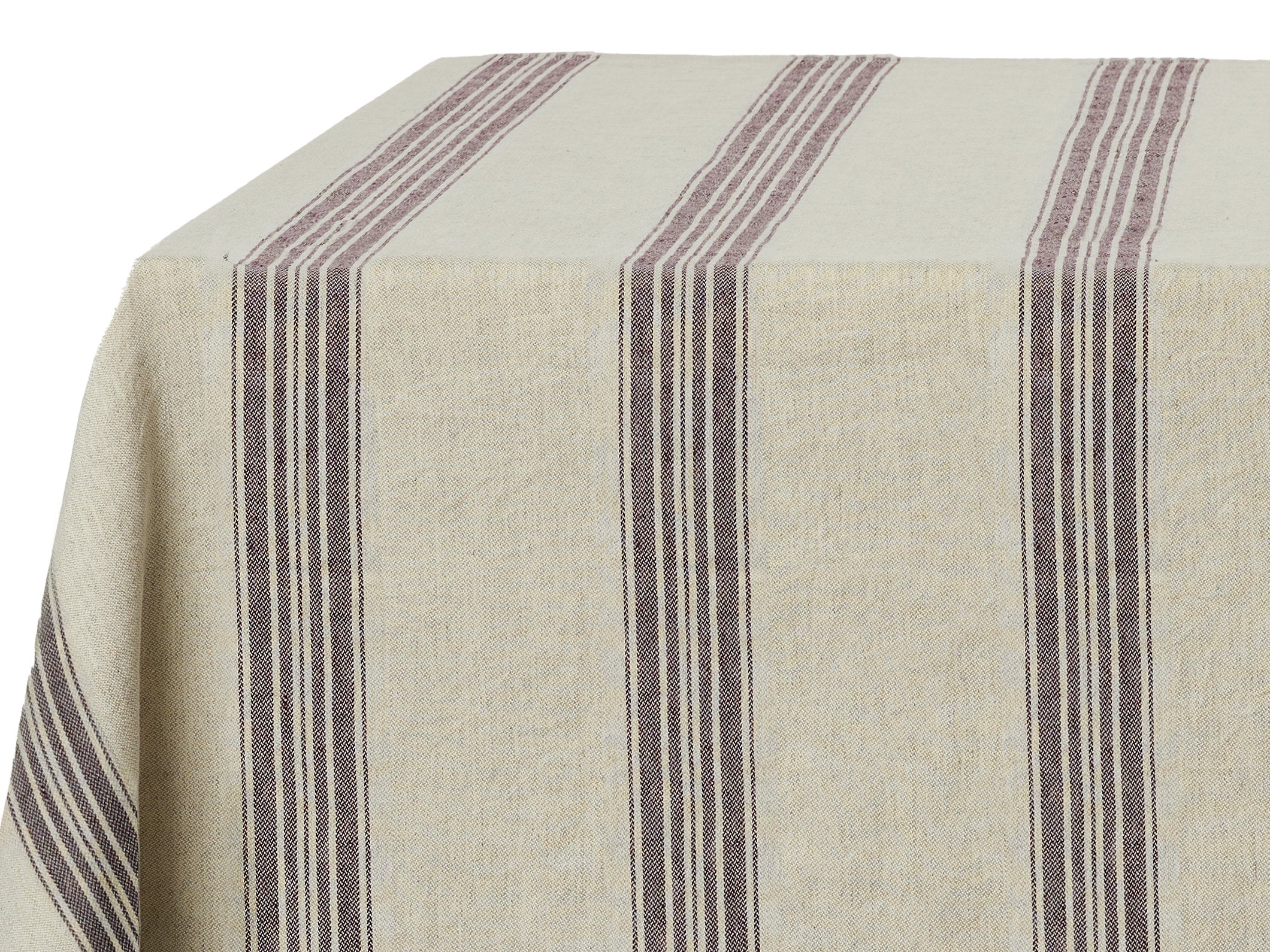 Arles hør-/bomuldsdug – Hørfarvet med blommefarvede striber (150 × 250 cm)