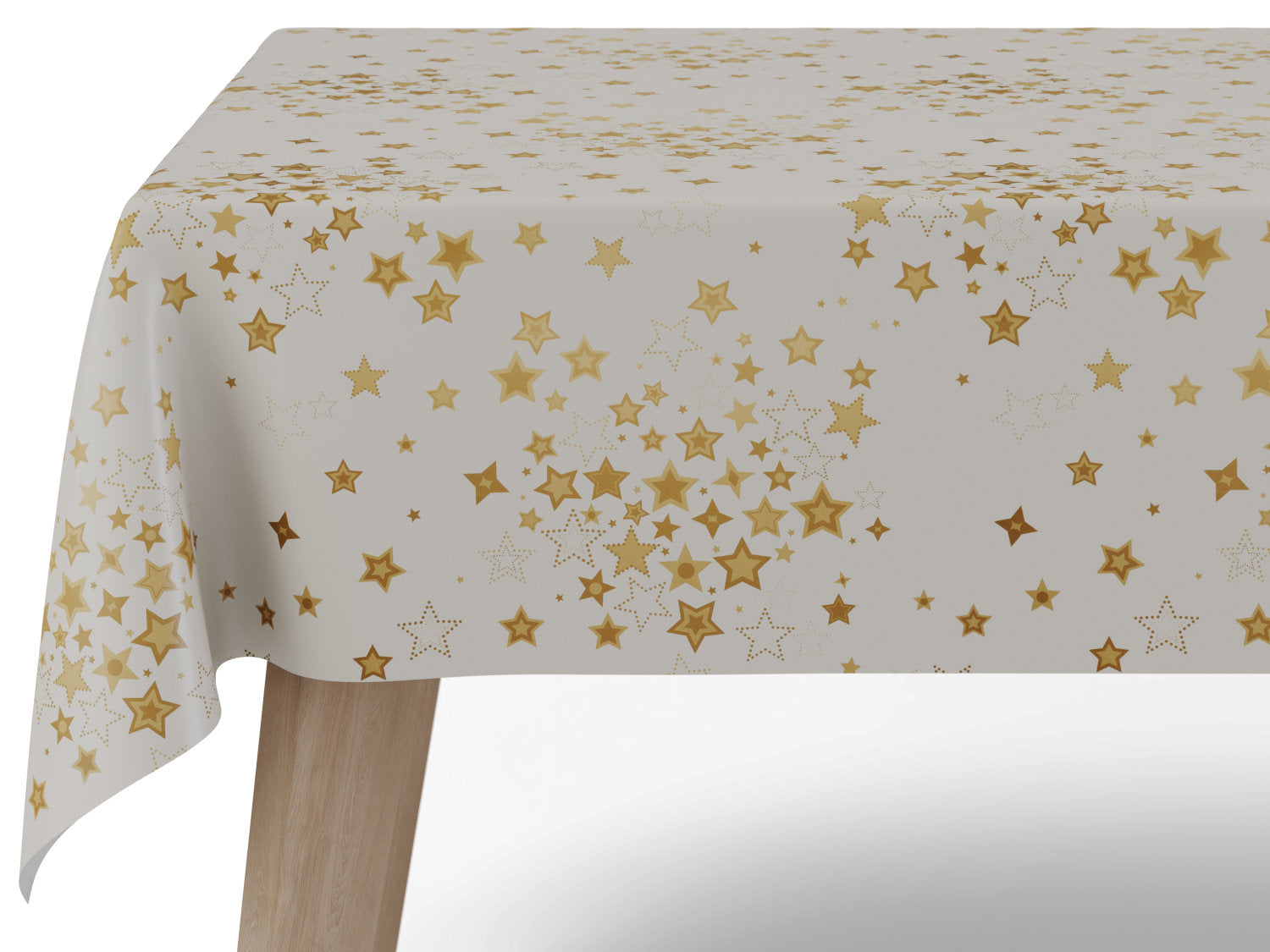 Voksdug i hvid med gylden stjernehimmel - tilpasses i ønskede mål og leveres rullet på rør