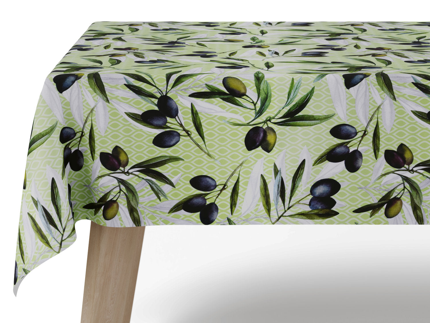 Voksdug i grøn med olivengrene - tilpasses i ønskede mål og leveres rullet på rør