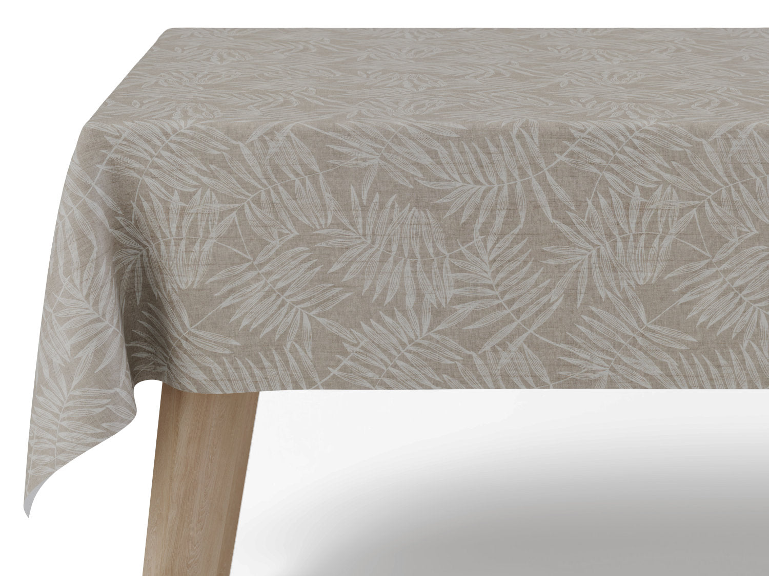 Voksdug i sandfarvet med bladmotiver - tilpasses i ønskede mål og leveres rullet på rør