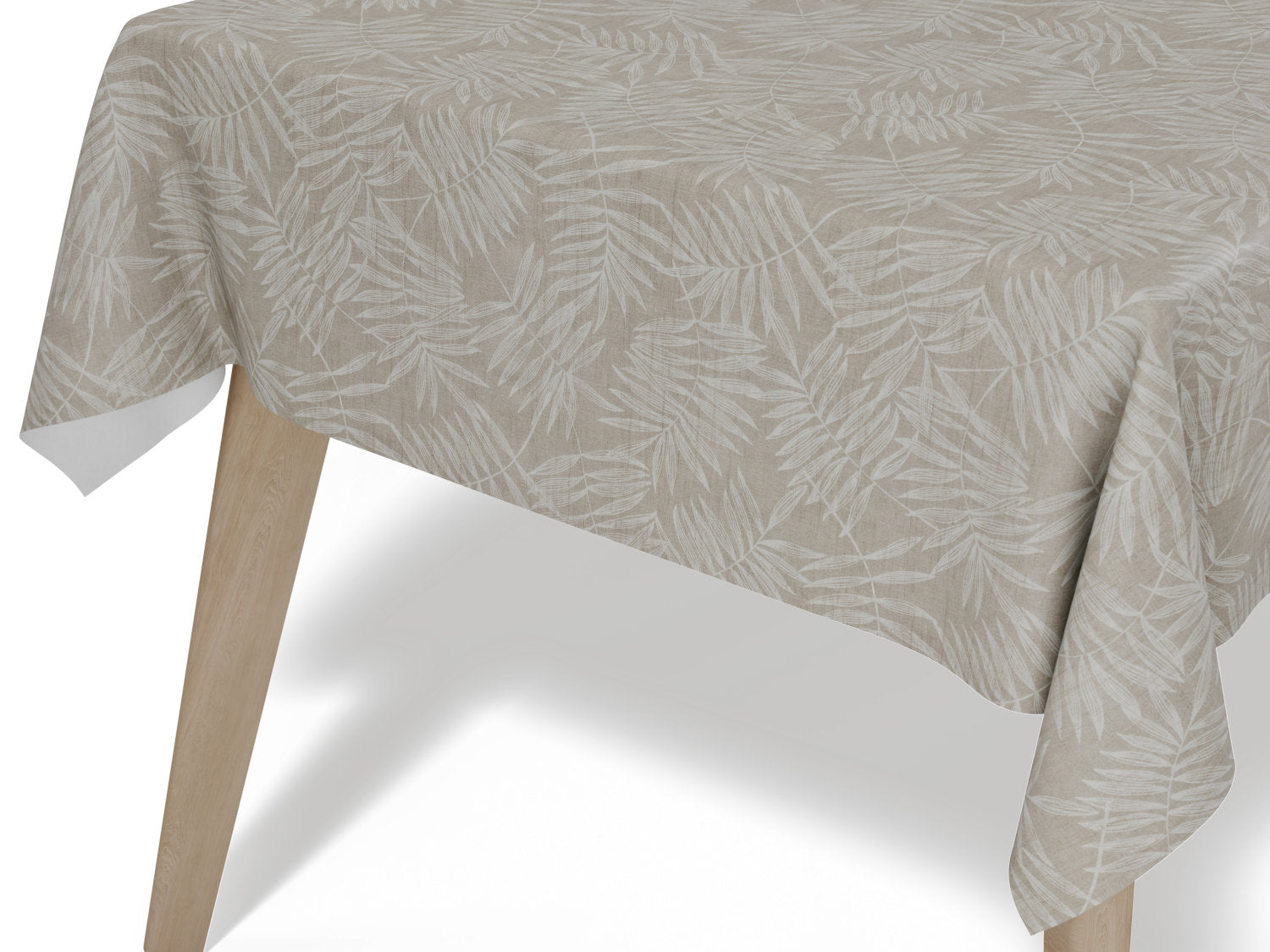 Voksdug i sandfarvet med bladmotiver - tilpasses i ønskede mål og leveres rullet på rør