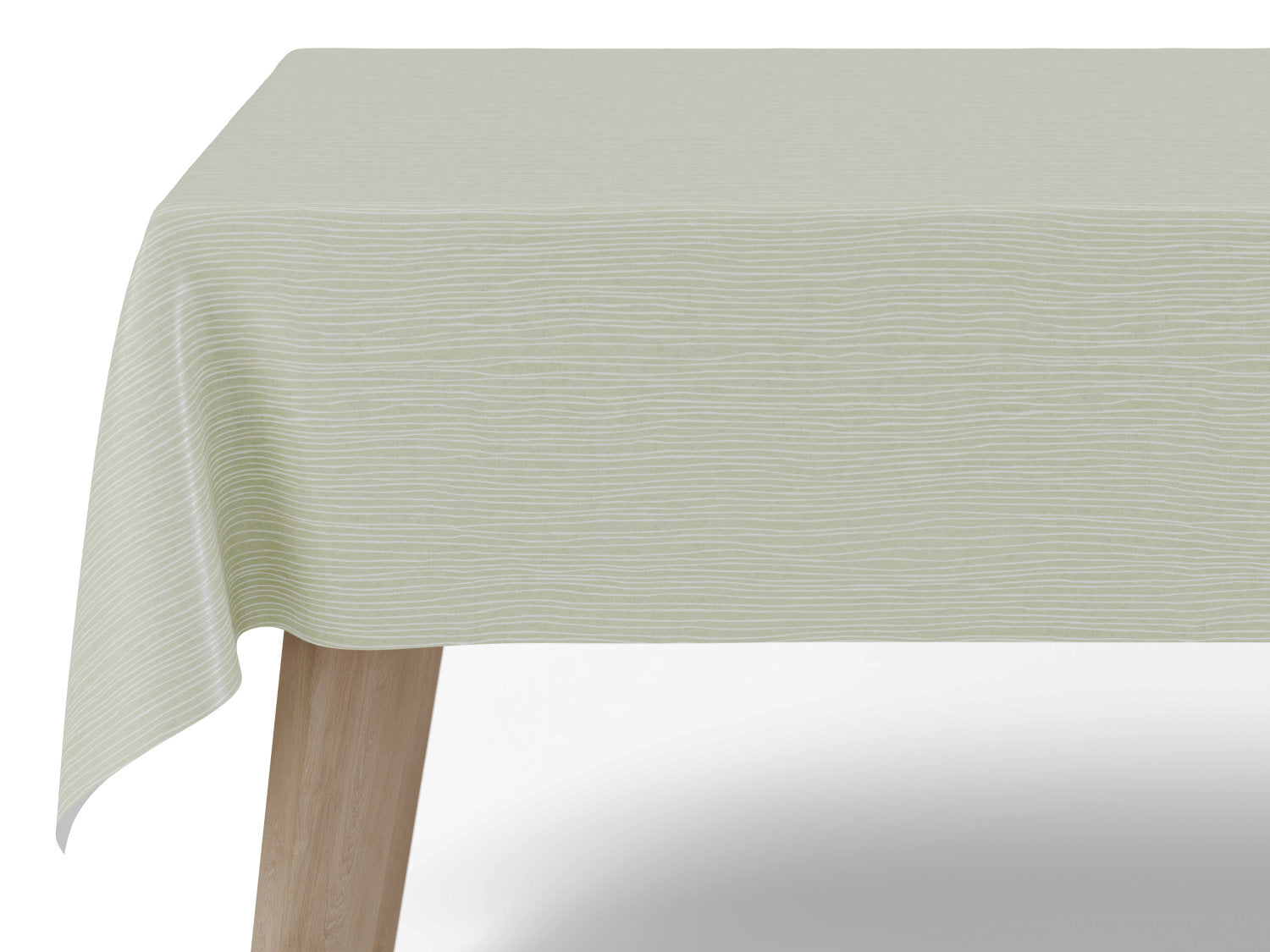 Voksdug i støvet grøn med diskret stribet mønster - tilpasses i ønskede mål og leveres rullet på rør