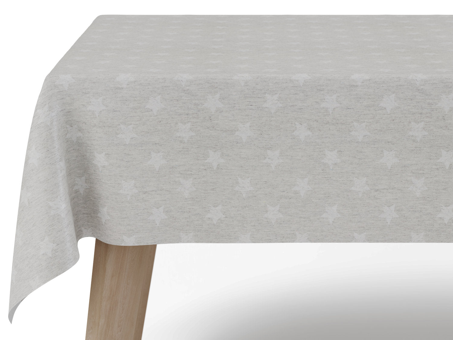 Vandafvisende akryldug med stjernemønster på lys grå baggrund – tilpasses i ønskede mål og leveres rullet på rør