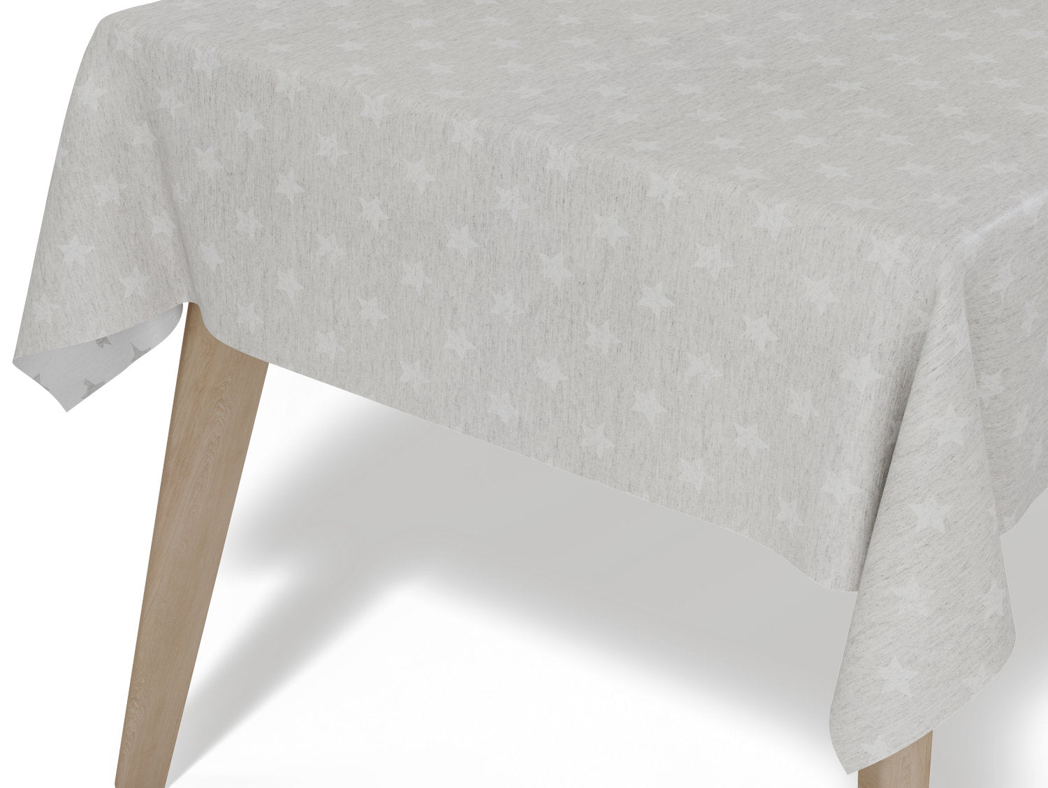 Vandafvisende akryldug med stjernemønster på lys grå baggrund – tilpasses i ønskede mål og leveres rullet på rør