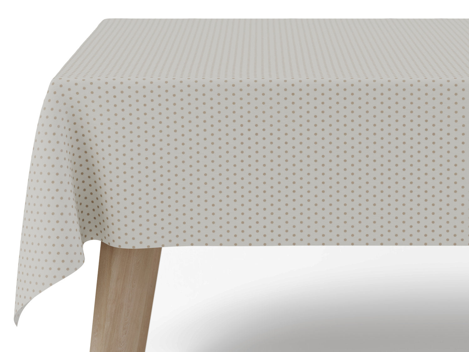 Vandafvisende akryldug med små prikker – beigen med mørkebrune prikker –  tilpasses i ønskede mål og leveres rullet på rør