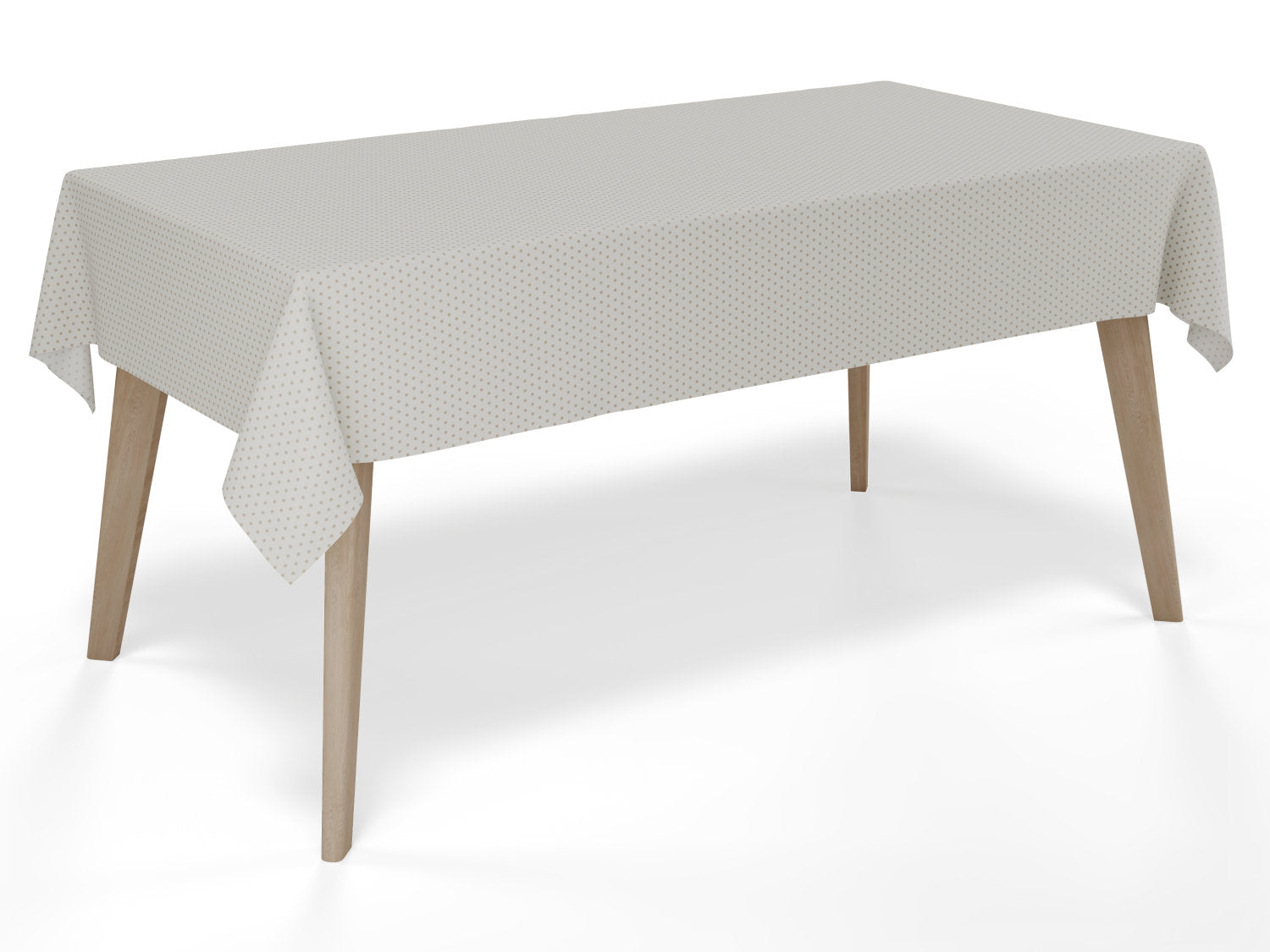 Vandafvisende akryldug med små prikker – beigen med mørkebrune prikker –  tilpasses i ønskede mål og leveres rullet på rør