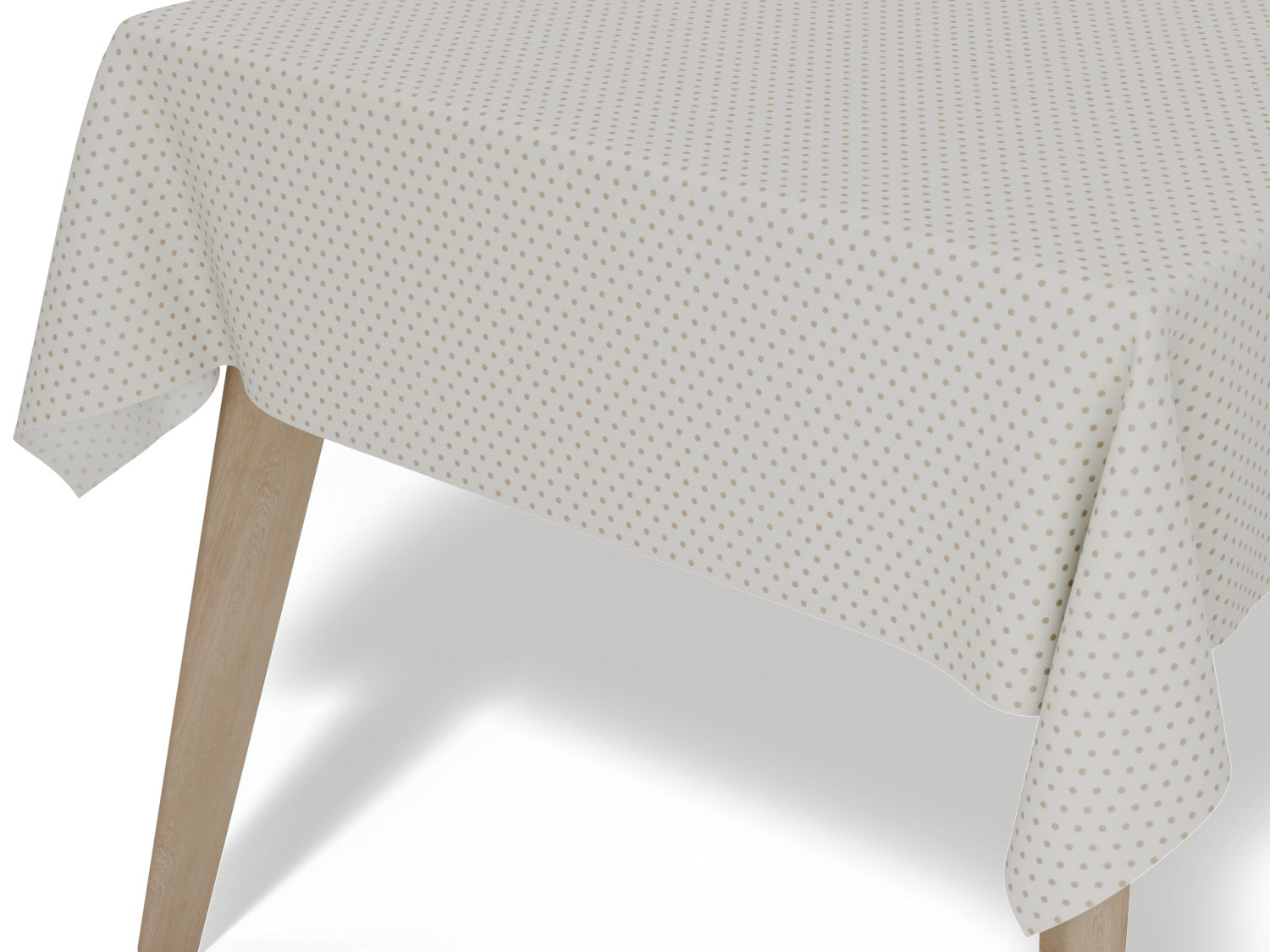 Vandafvisende akryldug med små prikker – beigen med mørkebrune prikker –  tilpasses i ønskede mål og leveres rullet på rør