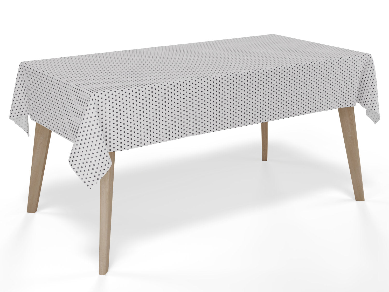 Vandafvisende akryldug  – sorte stjerner på lysegrå/natur bund - tilpasses i ønskede mål og leveres rullet på rør