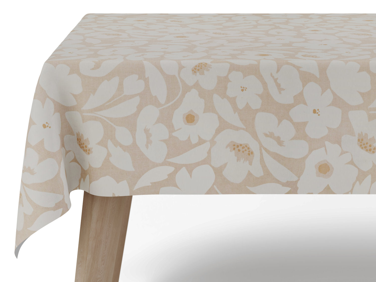 Vandafvisende akryldug i beige med blomstermotiv –  bredde 140 cm - tilpasses i ønskede mål og leveres rullet på rør