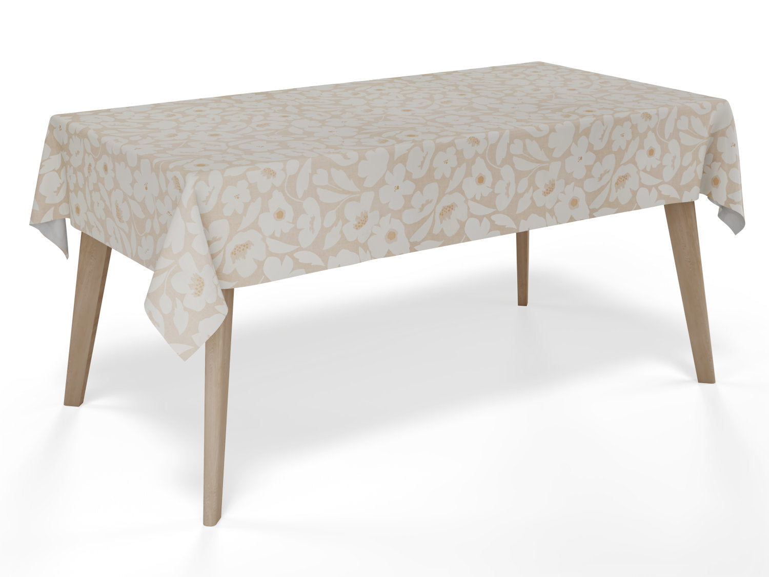 Vandafvisende akryldug i beige med blomstermotiv –  bredde 140 cm - tilpasses i ønskede mål og leveres rullet på rør