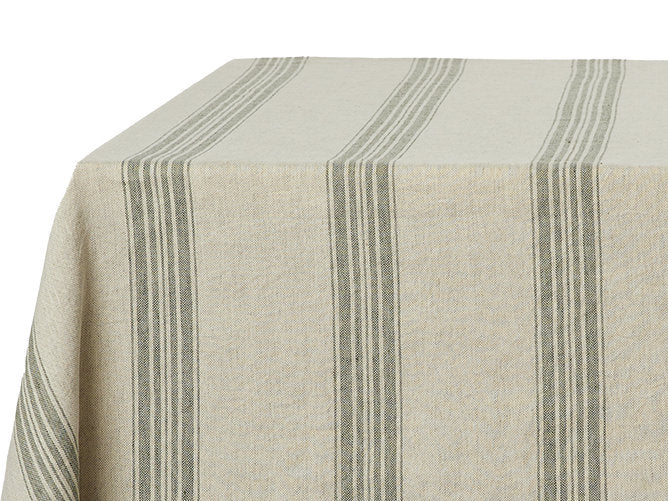 Arles hør-/bomuldsdug – Hørfarvet med grønne striber (150 × 300 cm)